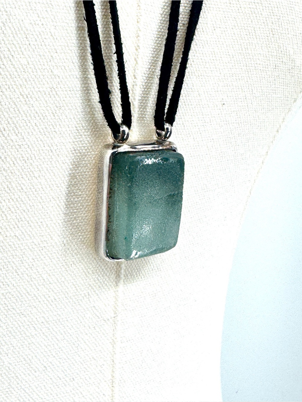 Vintage Liz Marx Art Glass Silver Pendant Necklace
